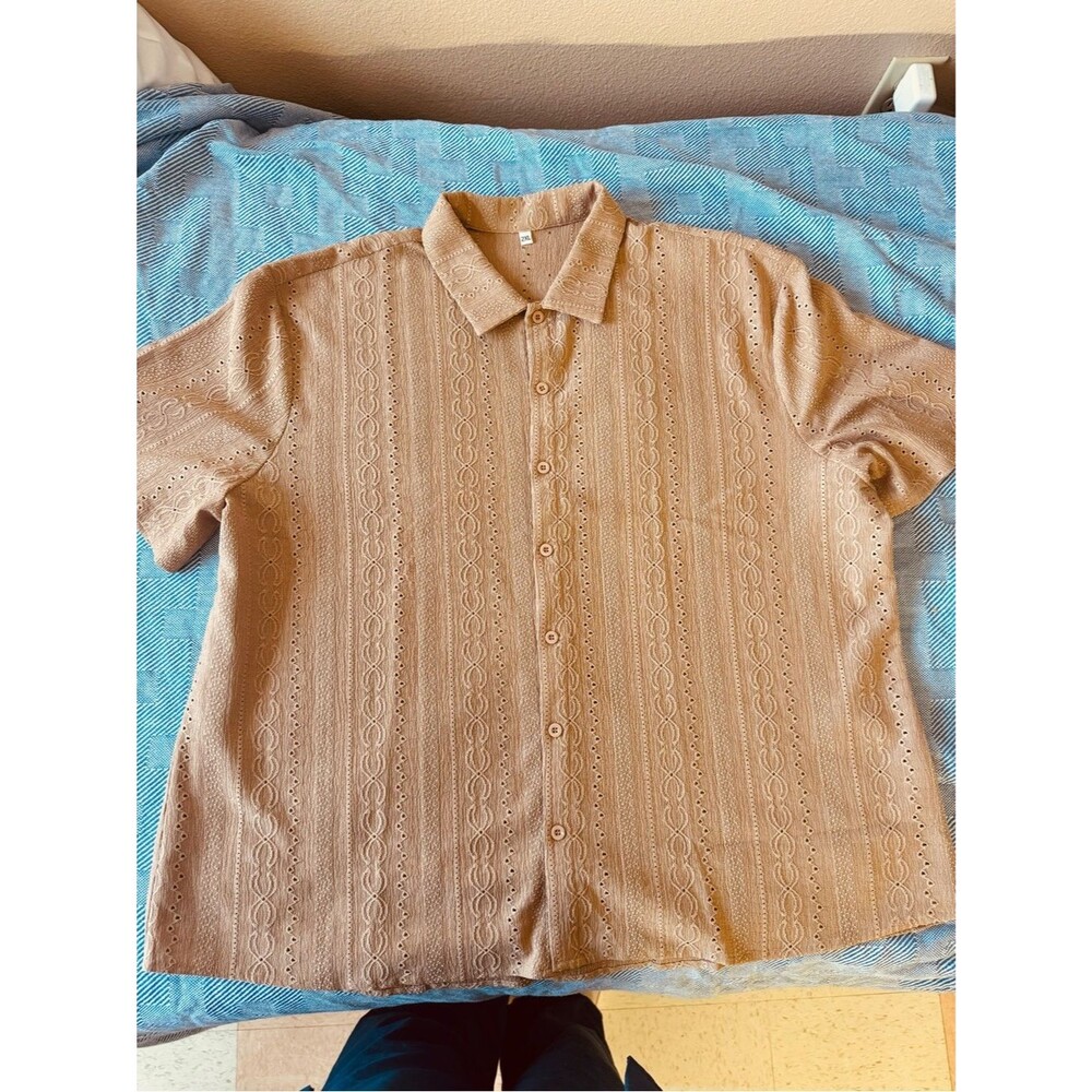 Men's Short-Sleeve Button-Up Shirt in Light Orange